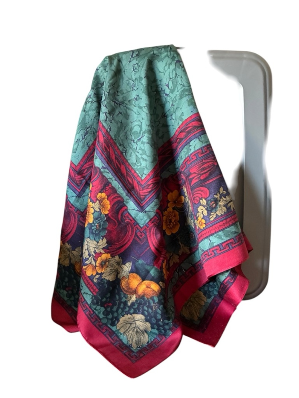 Floral Baroque Print Silk Scarf in Teal & Magenta